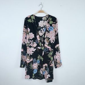 prettylittlething floral crossover mini dress